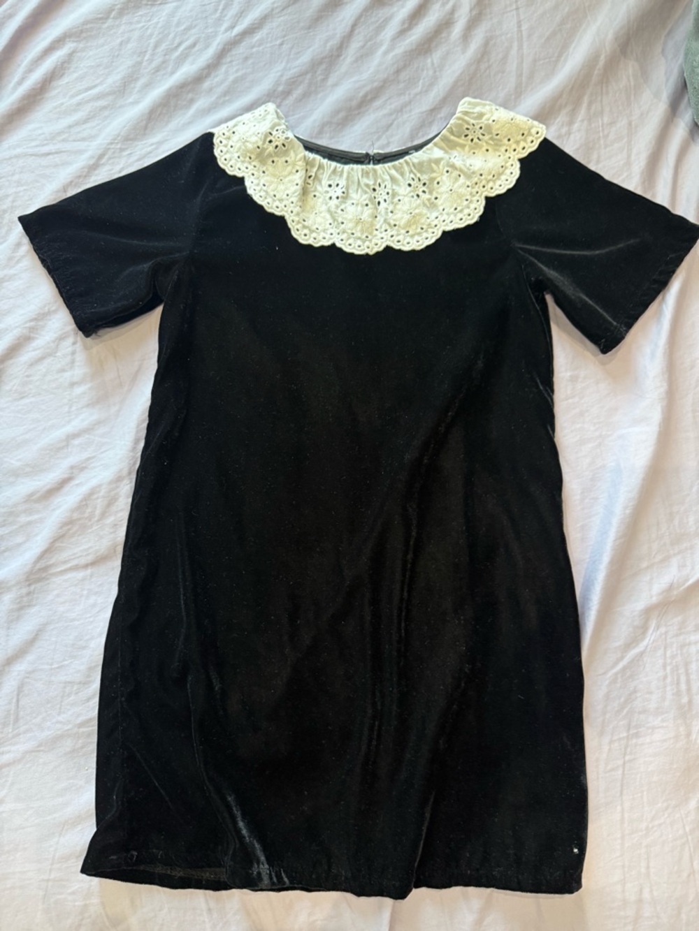 Zara kids Black Velvet Dress with Cream Eyelet Collar